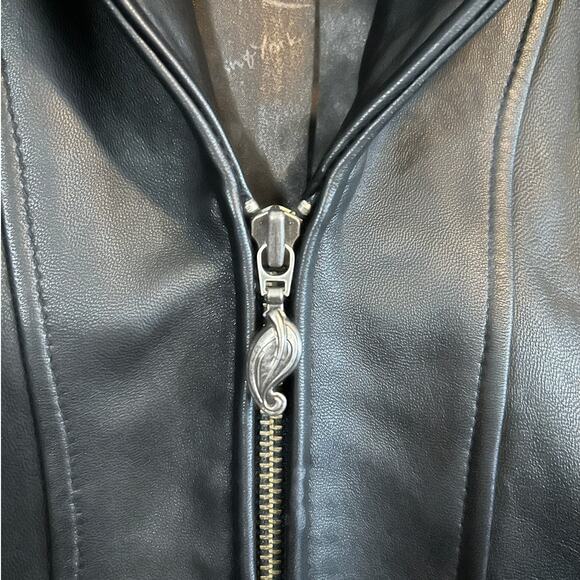 PRESTON & YORK Black Lamb Leather Removeable Dyed Fox Fur Collar Jacket Size M - Picture 8 of 9